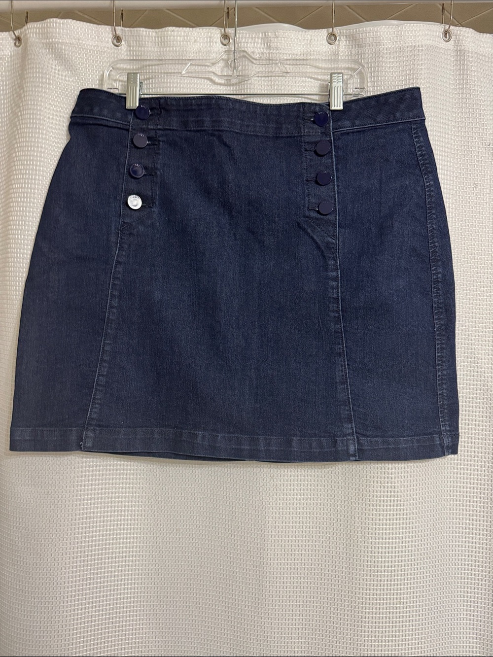 NWOT Made and Loved LOFT dark wash denim mini skirt. Size 14